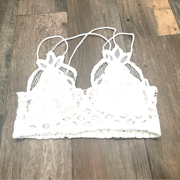 Free People Fp One Adella Bralette Lace White Criss Cross Smocked Crop Top small - Picture 5 of 9